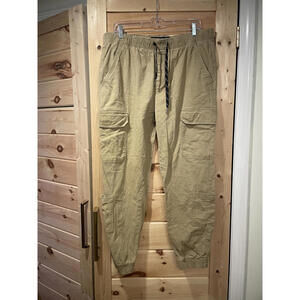 Men's Khaki Cargo Pants with Elastic Waist and Drawstring